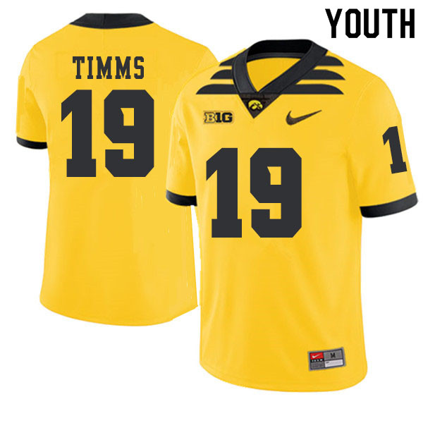 2019 Youth #19 Mike Timms Iowa Hawkeyes College Football Alternate Jerseys Sale-Gold